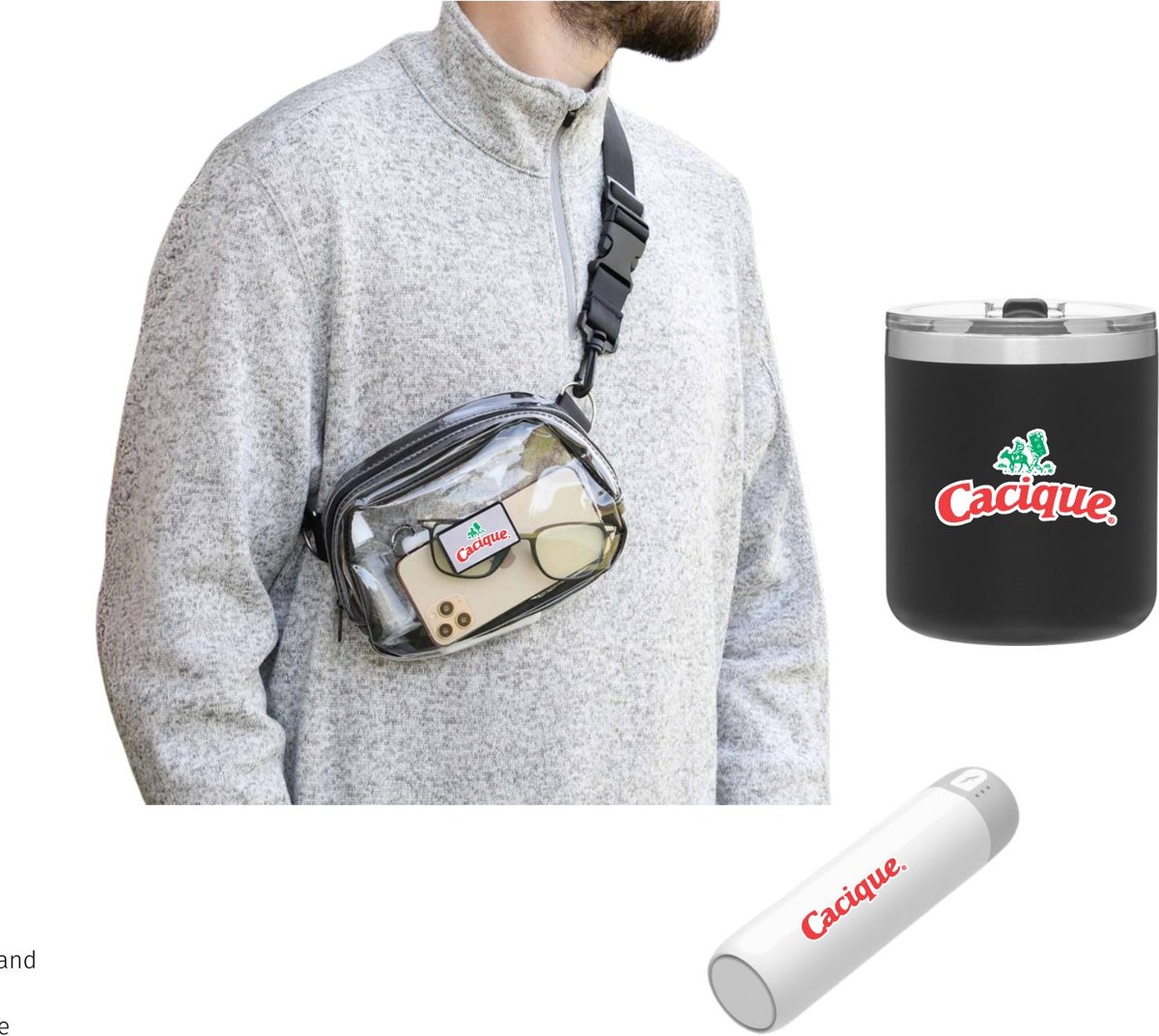 Cacique branded new hire kit: CCSP | Clear Crossbody Sports Pack, spark 12 oz., Oasis Wireless Charger